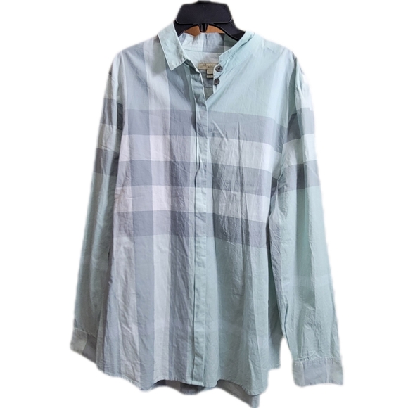 Burberry Tops - BURBERRY Brit womens button down shirt mint teal green long sleeve top large